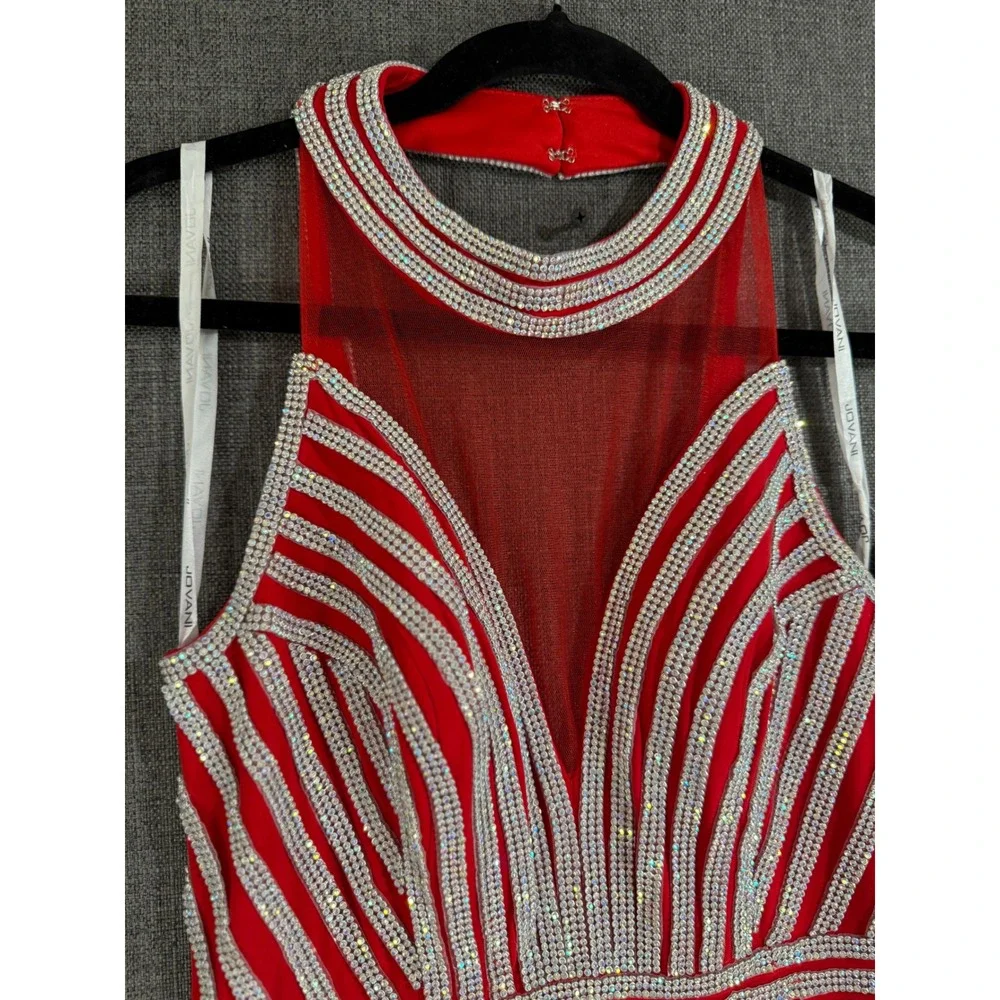 JOVANI Red Sequin Beaded Halter Neck Prom Formal Gown Dress - Picture 4 of 14